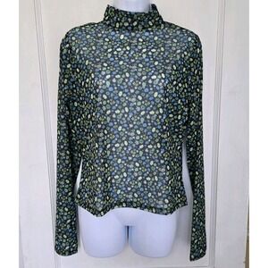 SO Woman's Sheer Long Sleeve Top Mock Neck Black‎ Green Blue White  XXL
